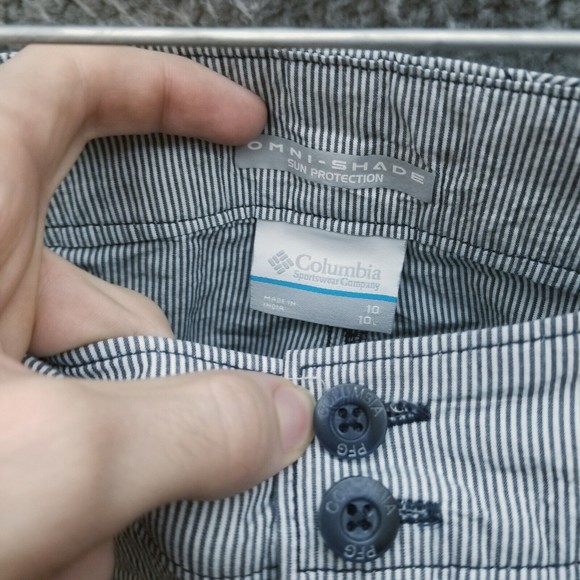 Columbia 10 PFG Omni-Shade Striped Blue White Chino Shorts 32.5" 9.75" 9.5" - Picture 5 of 10